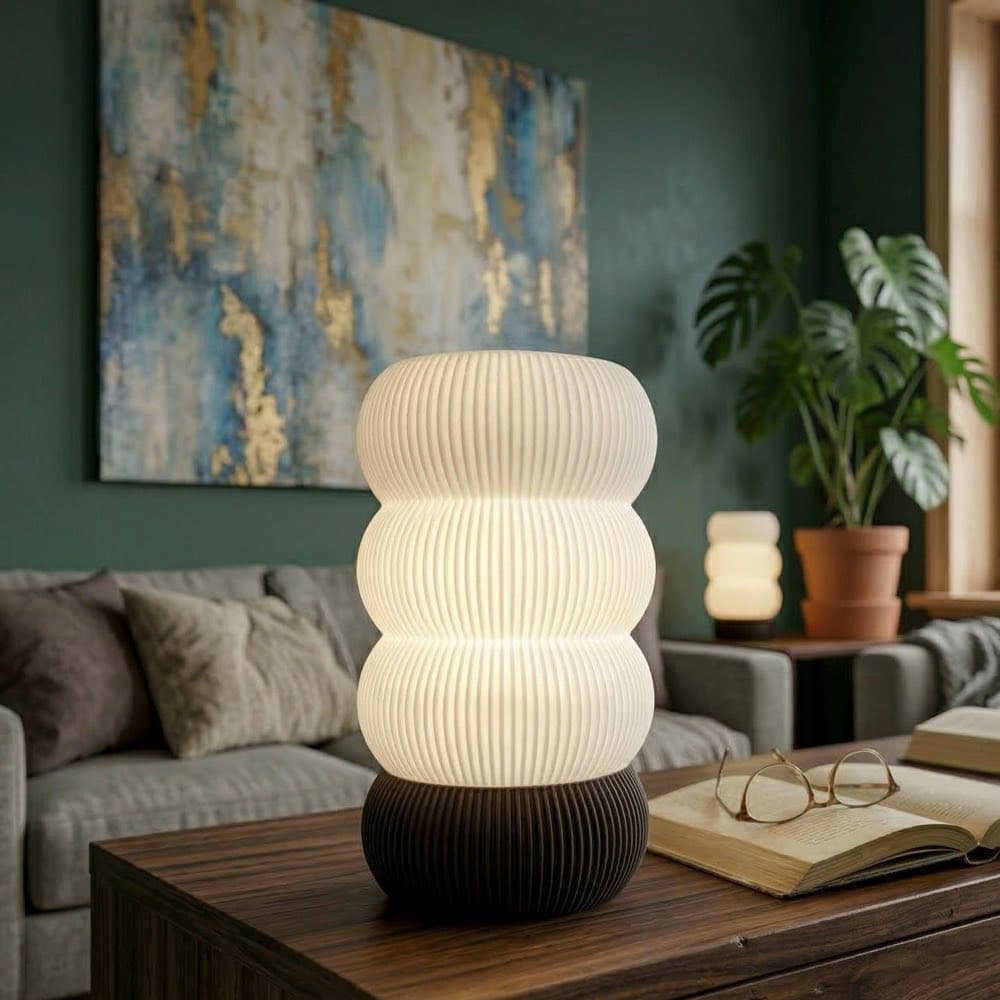 Kumo Totem Lamp, a sculptural table lamp with a rhythmic surface