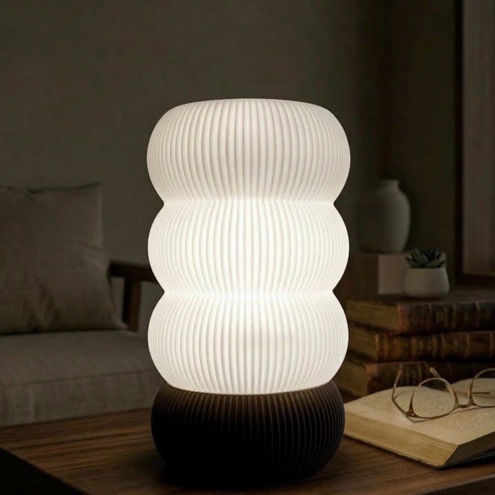 Kumo Totem Lamp, a sculptural table lamp with a rhythmic surface